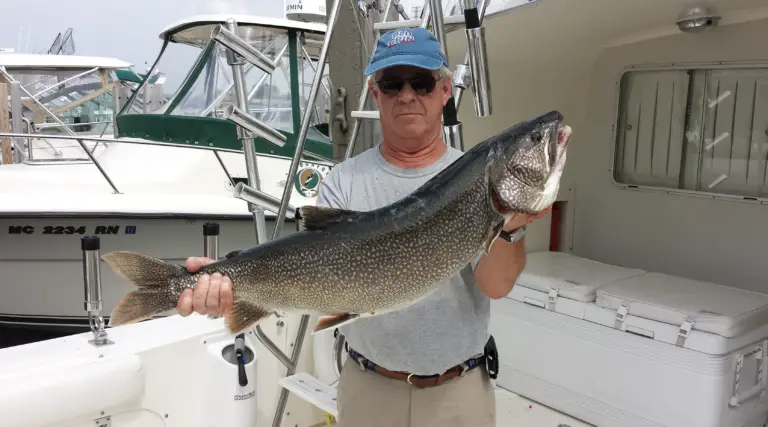 Denny Grinold with Lake Michigan Lake Trout (Fish 'N' Grin Charters)